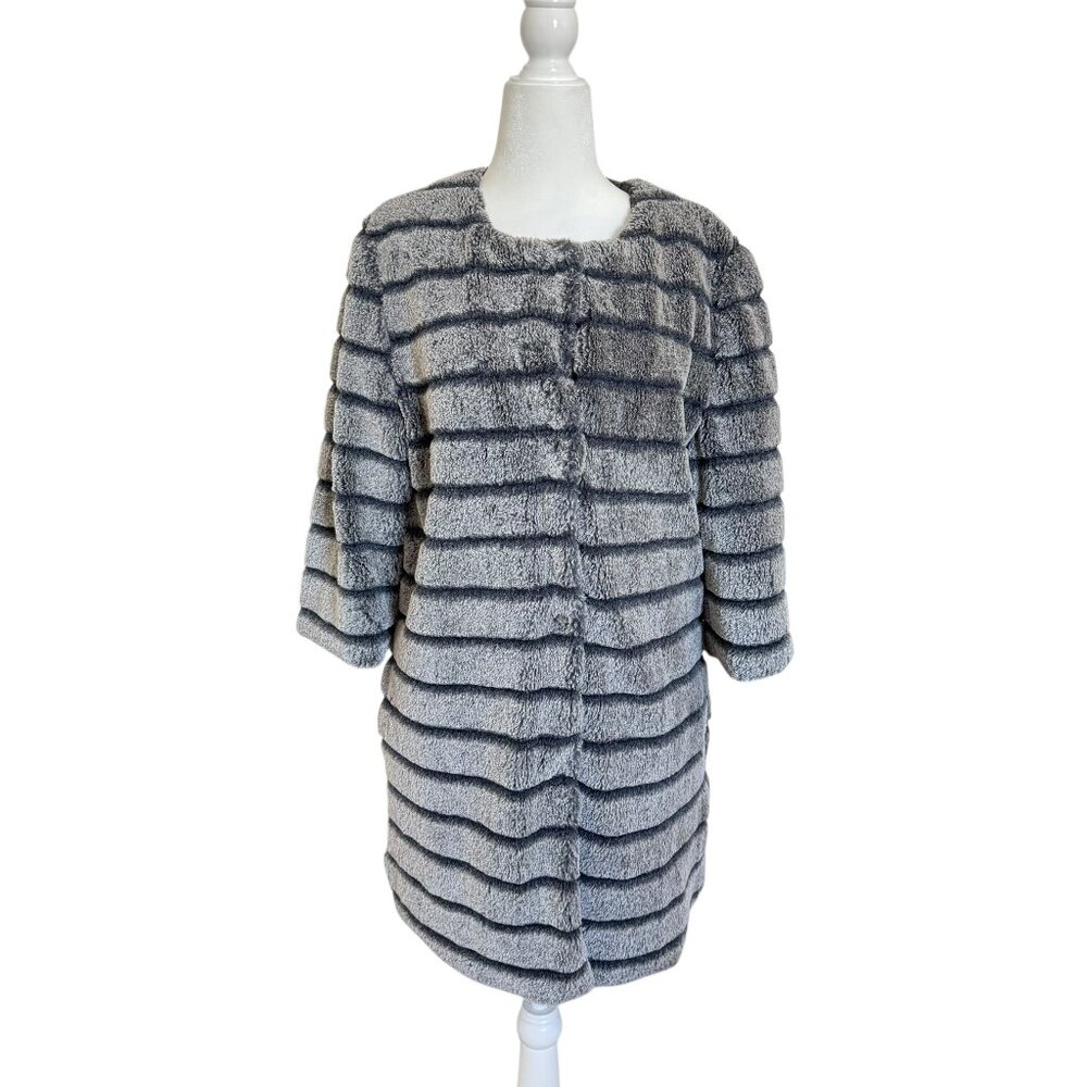 FAUX CHINCHILLA FUR COAT GRAY CROP SLEEVE L-XL EUROPEAN